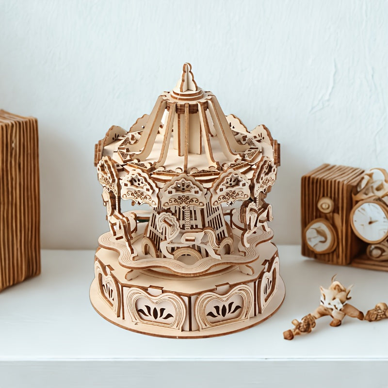 DIY Wooden Horse Music Box 3D Puzzle Educational Gift