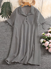 Casual Dress Women's Plus Stripe Print Knot Short Sleeve Polo Neck
