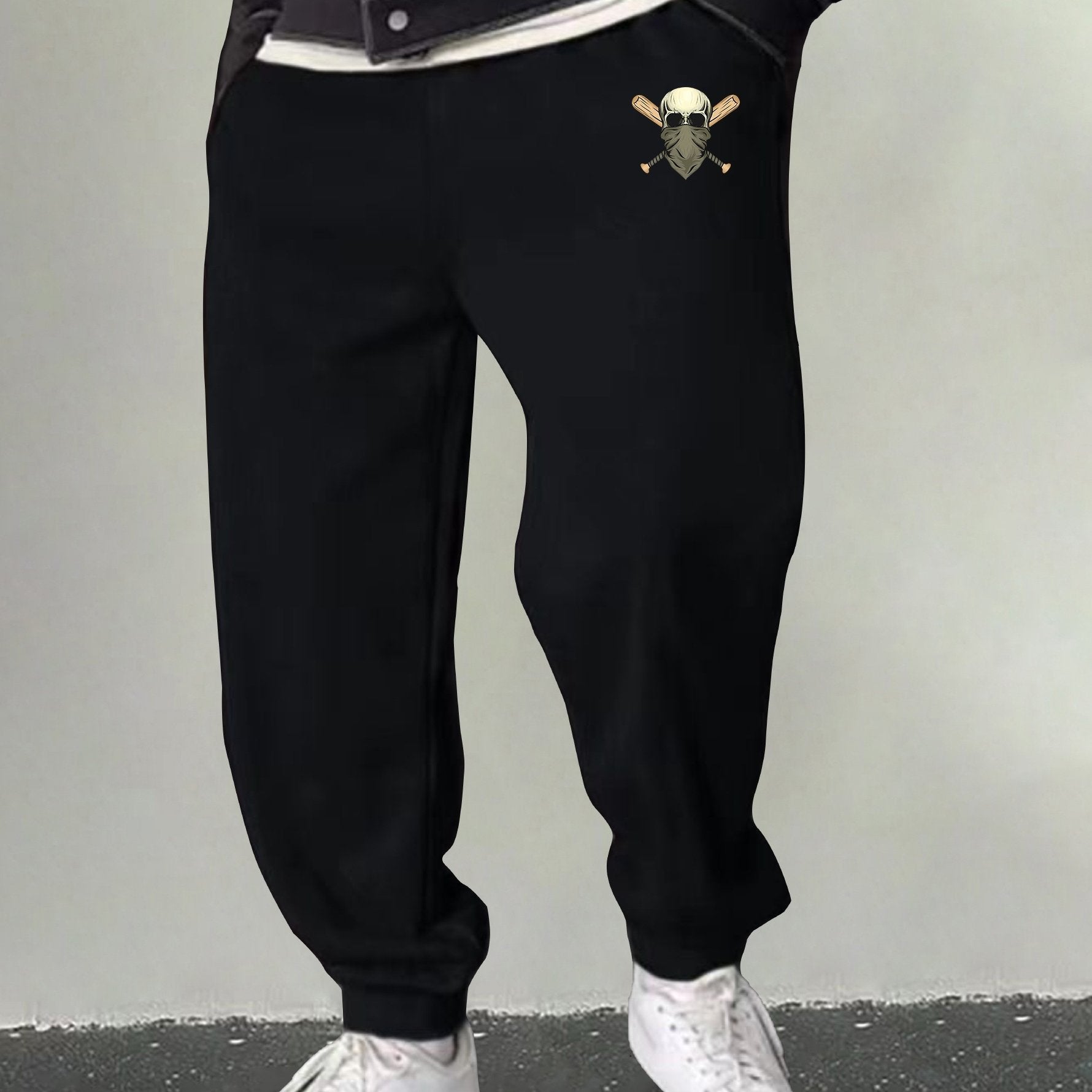 Men's Skull & Baseball Bat Print Joggers Breathable Sweatpants