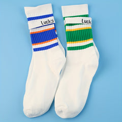 3 Pairs Striped Print Socks Women's Mid Tube Stockings