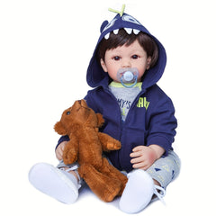 KEKEAIAI 24 Inch Reborn Boy Doll Silicone Vinyl Lifelike Soft Body with Wig Hair