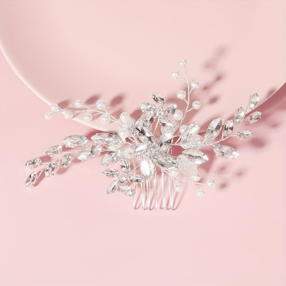 Bridal Hair Comb with Faux Pearl and Crystal Insert