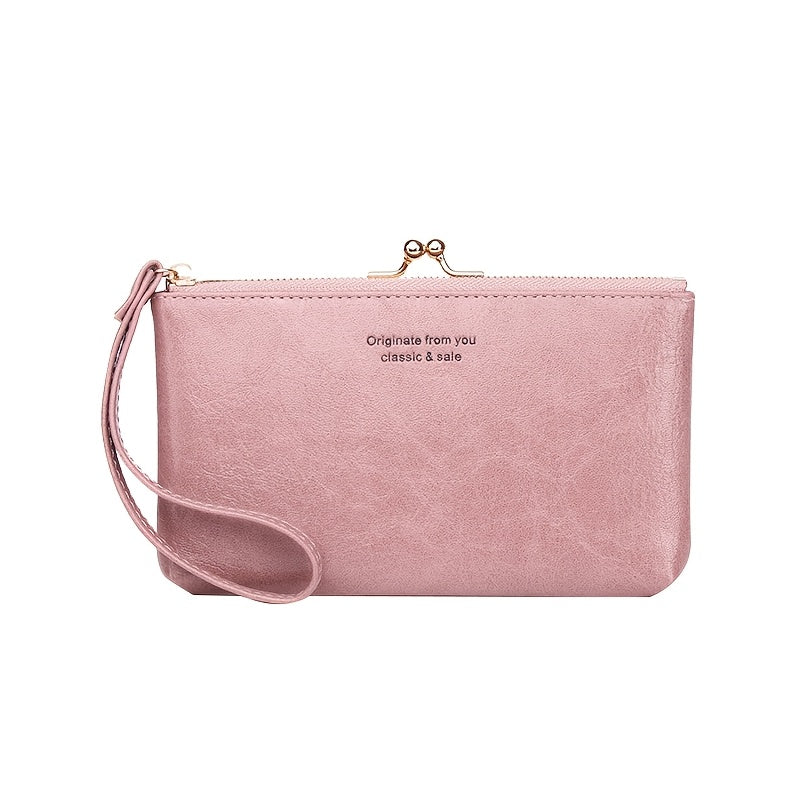 Women's Compact Bifold Wallet Vintage Zipper Kiss Lock Coin Purse