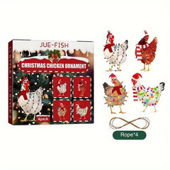 4pcs Christmas Scarf Chicken Pendant Set Christmas Hanging Decorations