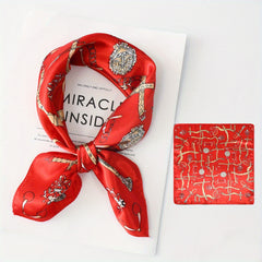 Boho Square Scarf Chain Print Head Wrap Neck Scarves Satin Bandana Acc