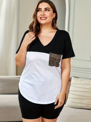 Leopard Print Pocket T-shirt & Shorts Set