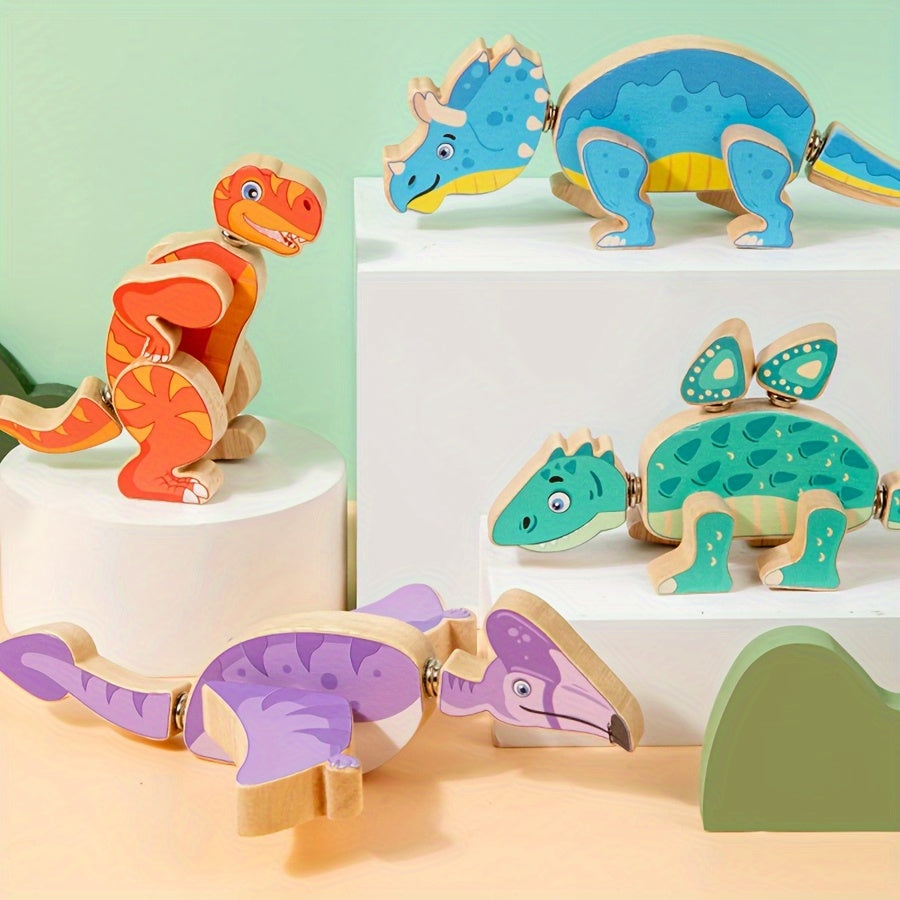 Wooden Dinosaur Building Blocks Toy for Ages 6-12