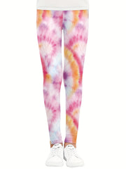 2pcs Girls Tie Dye Stretch Leggings Athletic Slim Yoga Pants Kids Clothes