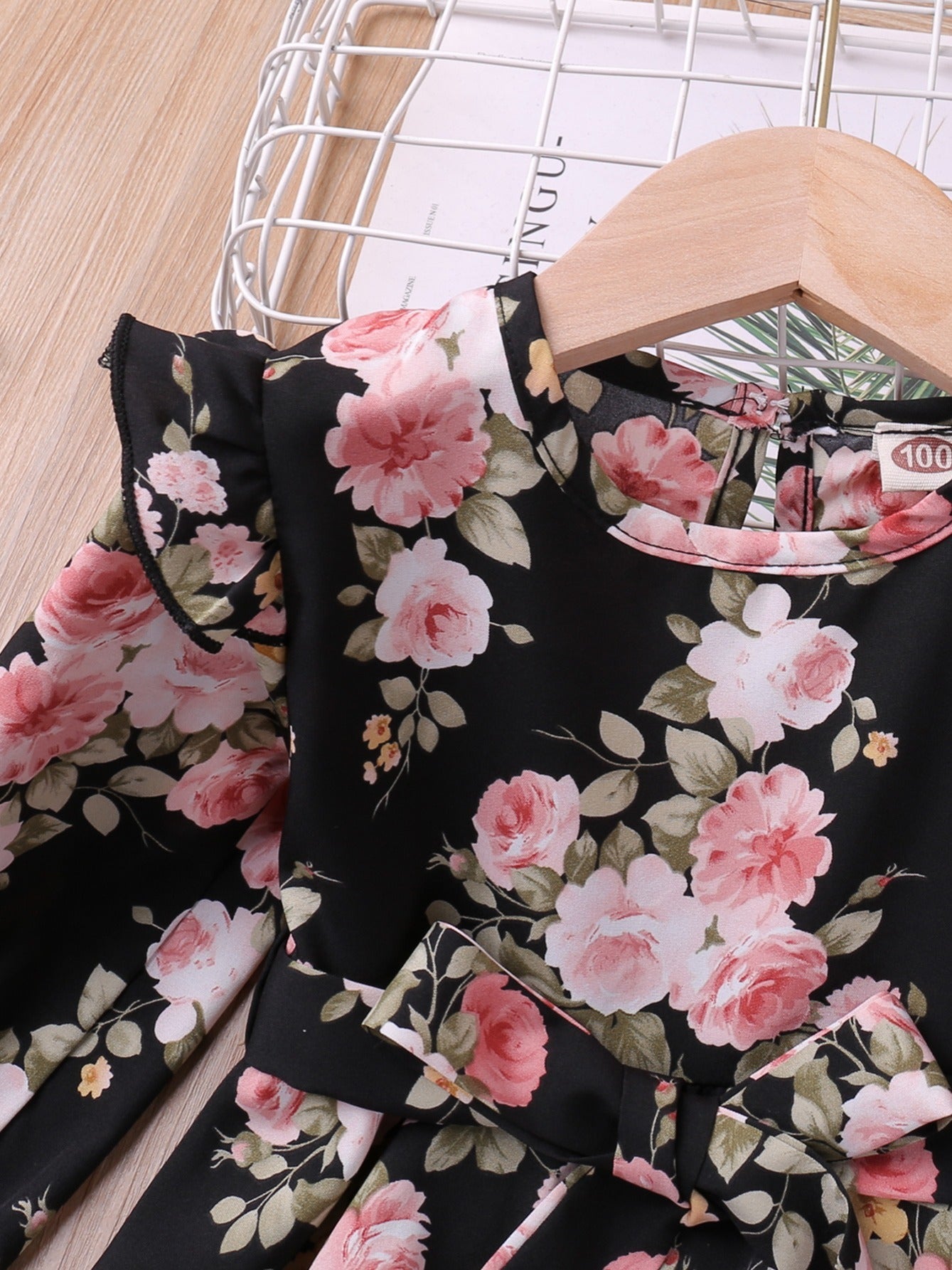 Toddler Girls Floral Print Ruffle Long Sleeve Dress Kids Clothes