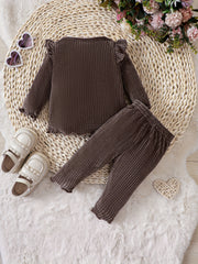 Baby Girls Autumn Winter Small Flying Sleeve Pullover Top Pants 2pcs Outwear Set