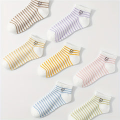 7 Pairs Cartoon Bear & Striped Crew Women's Socks