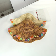 Boho Sun Hat Wide Brim Foldable Straw Bucket Hat