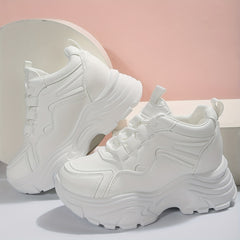 Women's Platform Chunky Sneakers Lace Up Height Increasing Shoes