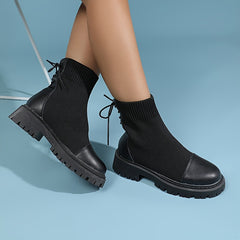 Platform Ankle Stretch Boots Lace Up Round Toe Short Boots
