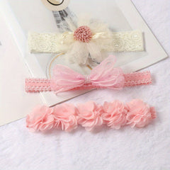 3pcs Baby Girls Lace Headband with Flower Bow Decoration Hair Accessories