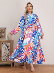 Floral Print Long Sleeve V Neck Maxi Smock Dress