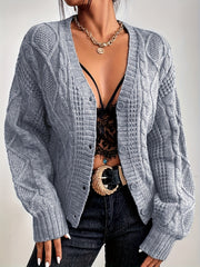 Cable Button Up Lantern Sleeve Cardigan