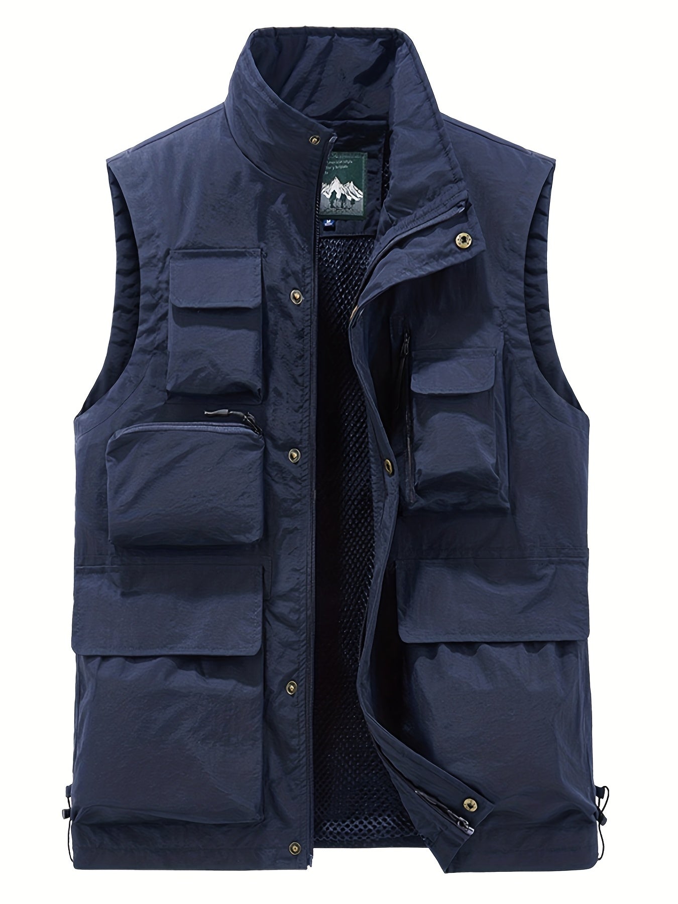 Men's Cargo Vest Zipper Pockets Stand Collar Outwear
