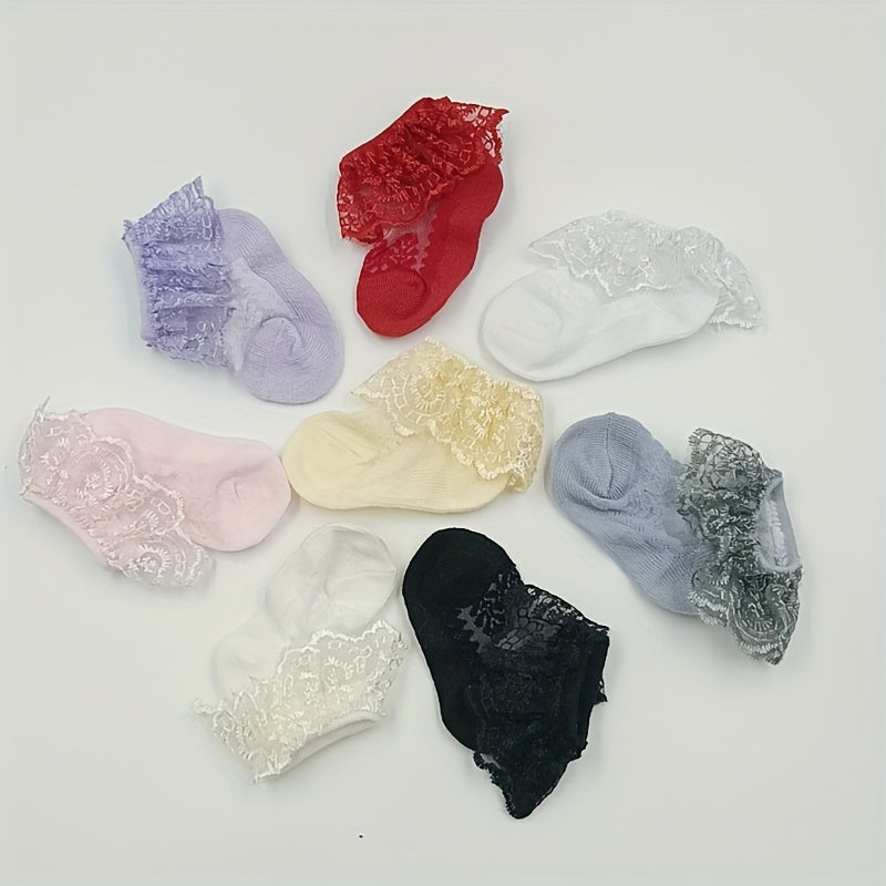 4Pairs Baby Girls Lace Ruffle Ankle Socks for Summer