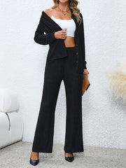 Solid Textured Two piece Set Button Front Shirt & Pants