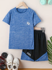 Toddler Boys Quick-dry Footprint Graphic T-shirt and Block Shorts Set