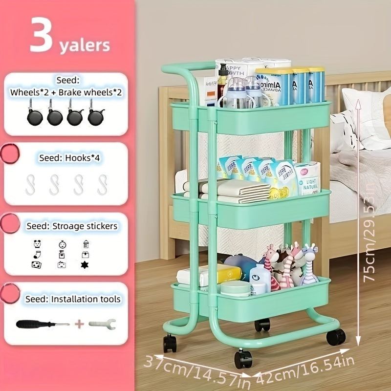 4 Tier 3 Tier Small Cart Rack Floor Living Room with Wheels