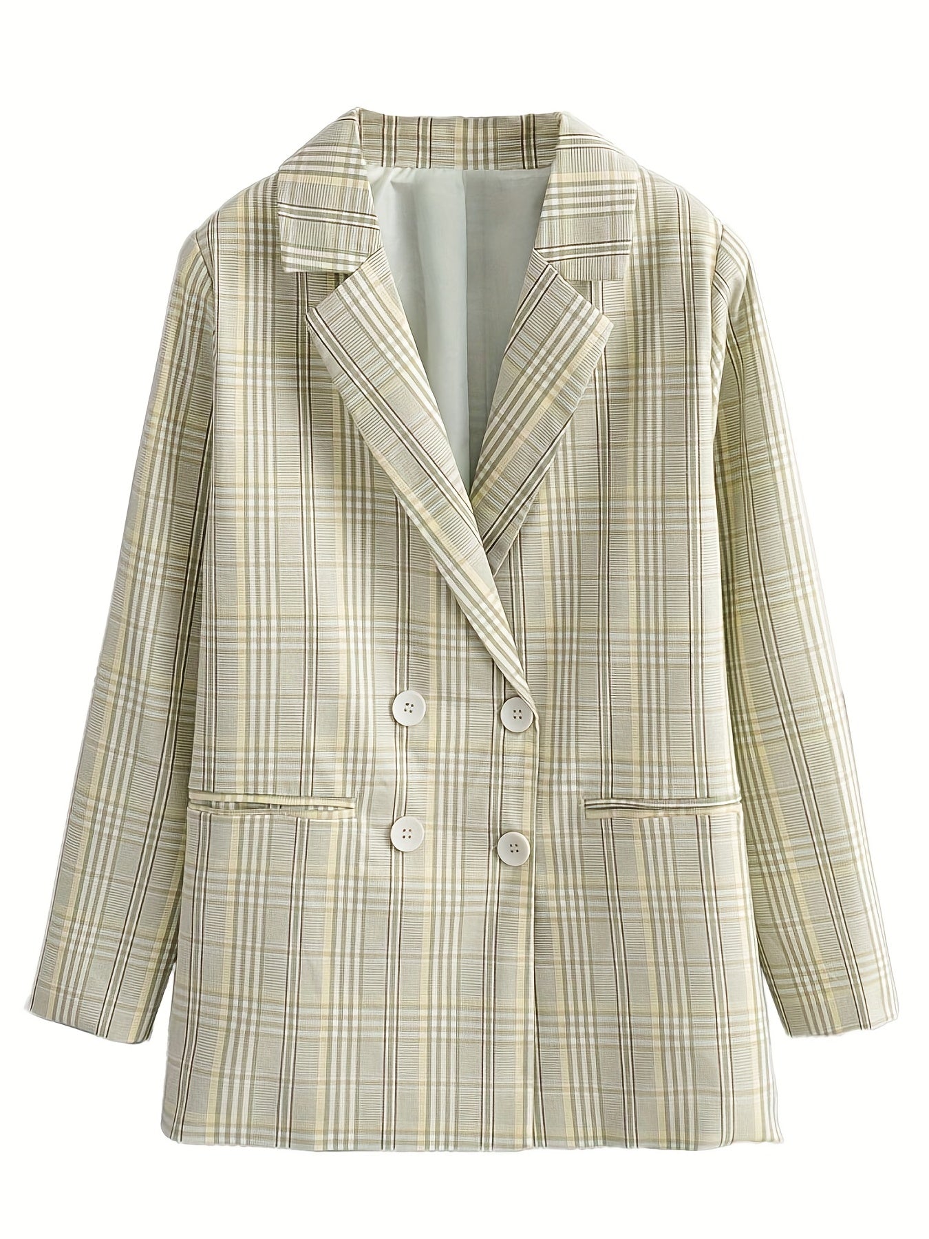 Plaid Print Lapel Blazer Double Breasted Outerwear