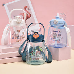 Cartoon Water Bottle Plastic Water Cup With Straw for Outdoor Sports