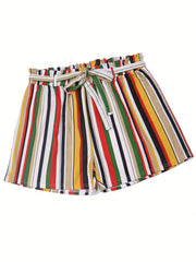 Women's Stripe Print High Rise Drawstring Loose Shorts