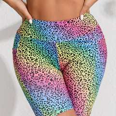 Leopard Print Rainbow Running Hip Lifting Yoga Sports Shorts
