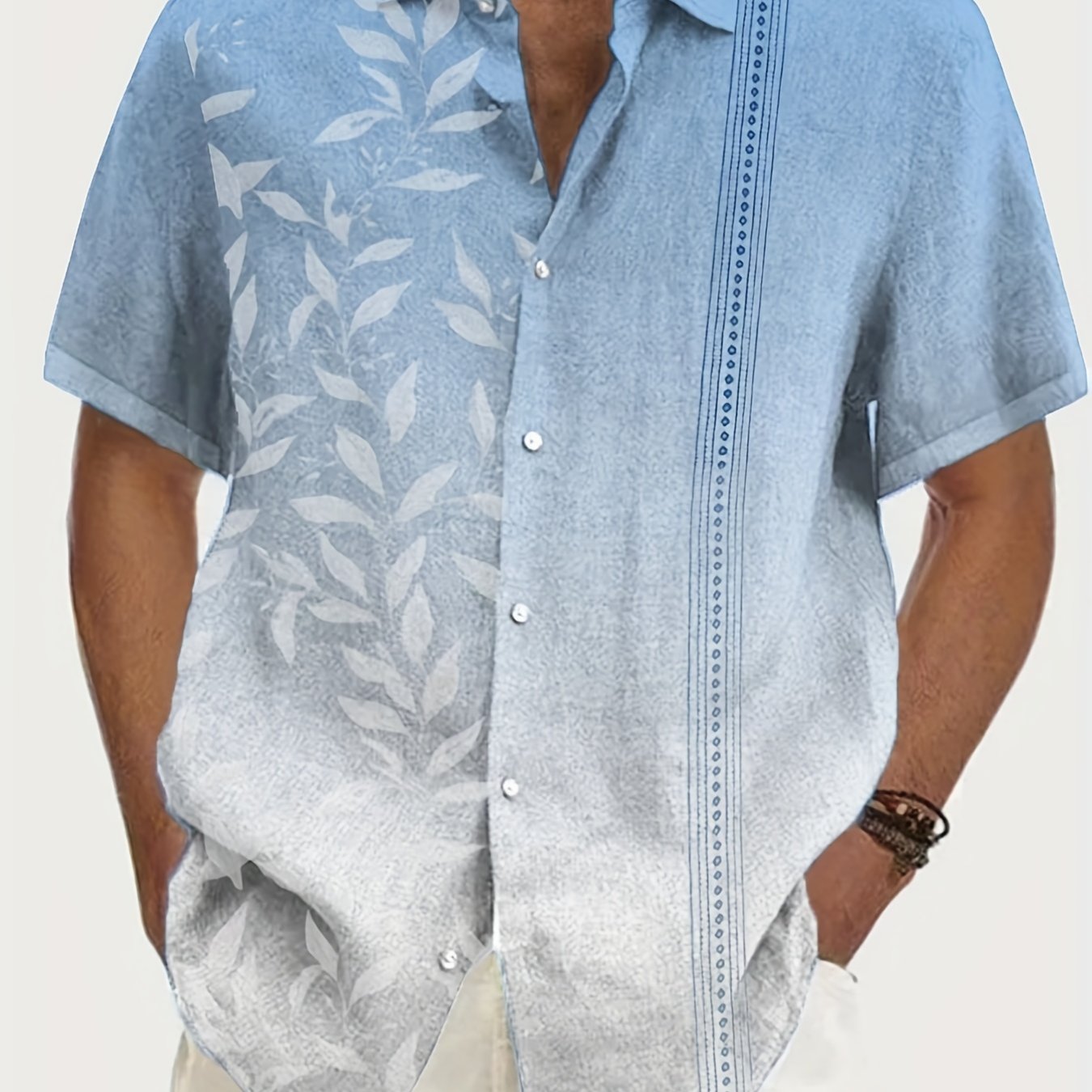 Leaf Print Men's Hawaiian Shirt for Summer Vacation Resort