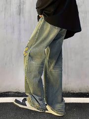 Men's Loose Fit Ripped Jeans, Street Style Distressed Denim Pants
