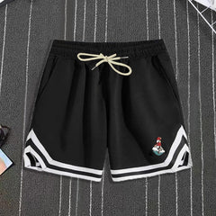Cartoon Lighthouse Pattern Active Shorts With Pockets Men's Casual Stretch Waist