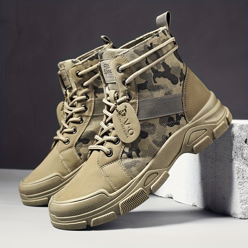 Men's Camo Tactical Boots for Outdoor Hiking - Wear Resistant Combat Boots