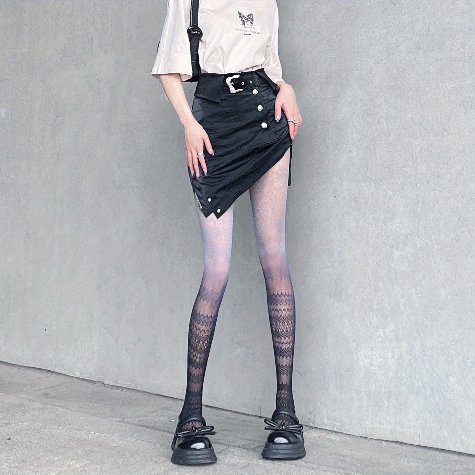 Ombre Jacquard Tights High Waist Mesh Pantyhose