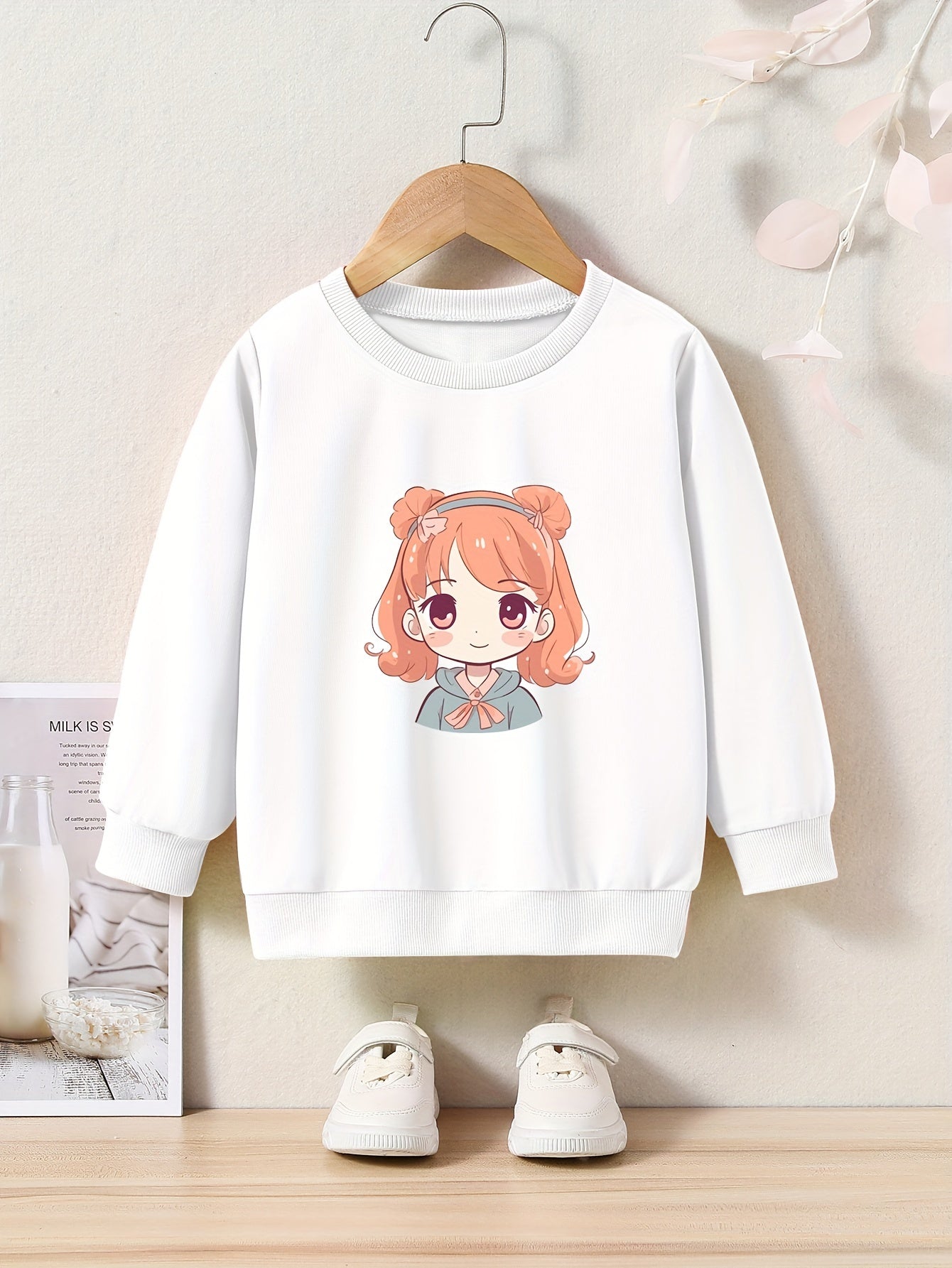 OERYUI Girls boys Cartoon Girl Print Crew Neck Pullover Top Kids Clothes