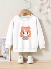 OERYUI Girls boys Cartoon Girl Print Crew Neck Pullover Top Kids Clothes