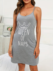 Letter Print Nightdress Round Neck Sleepwear