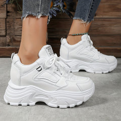 Women's Lace Up Chunky Sneakers Hidden Heel Casual Walking Shoes
