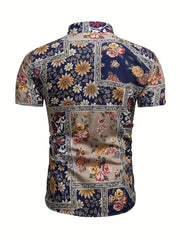 Flower Print Men's Casual Short Sleeve Shirt For Summer Vacation