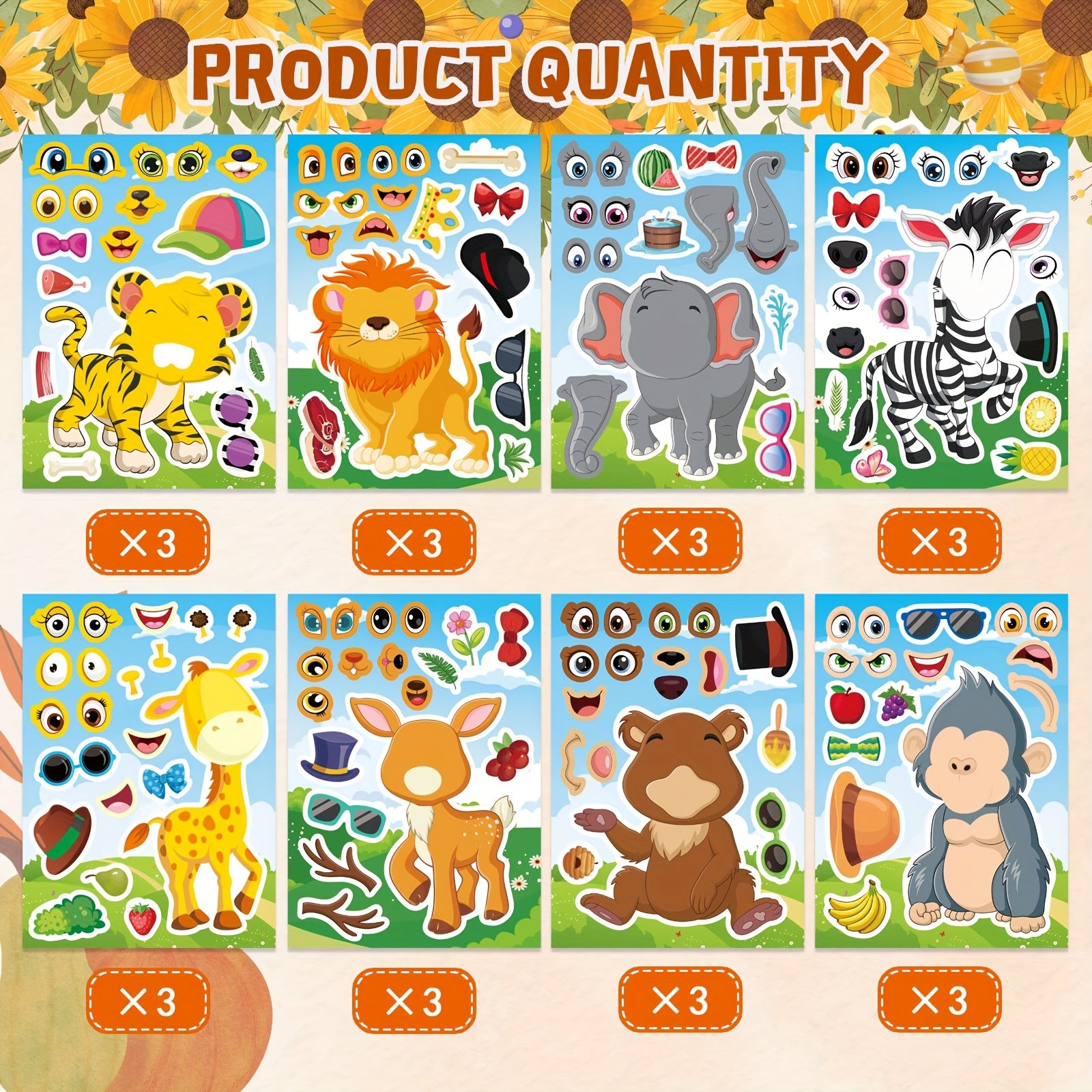 Mixed Cartoon Face Stickers Rectangle Shape for Kids Birthday Party Favors