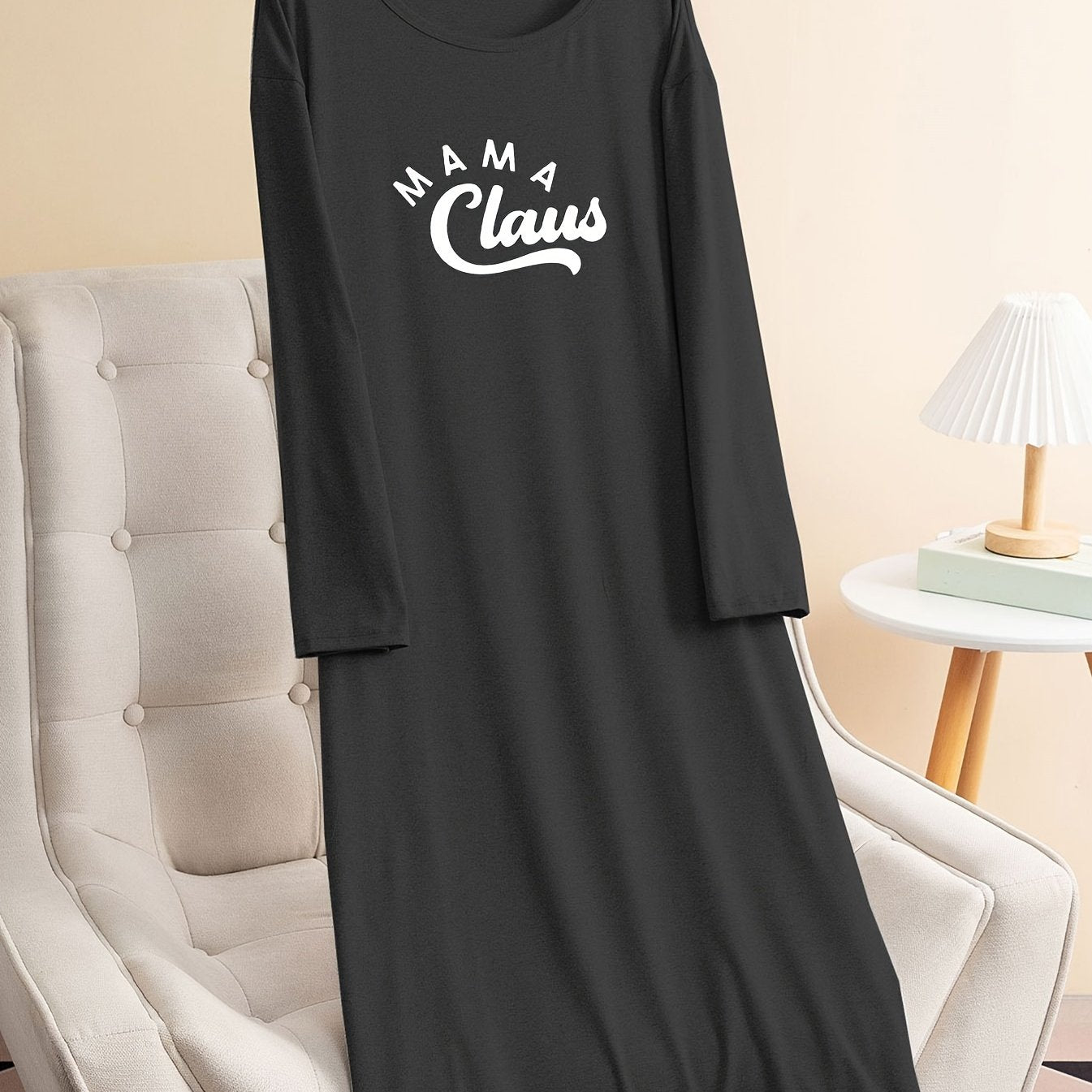 Christmas Lounge Dress Women's Plus Letter Print Long Sleeve