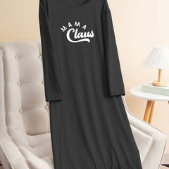 Christmas Lounge Dress Women's Plus Letter Print Long Sleeve