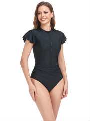 Ruched Waist High Cut One Piece Swimsuit Women's Swimwear