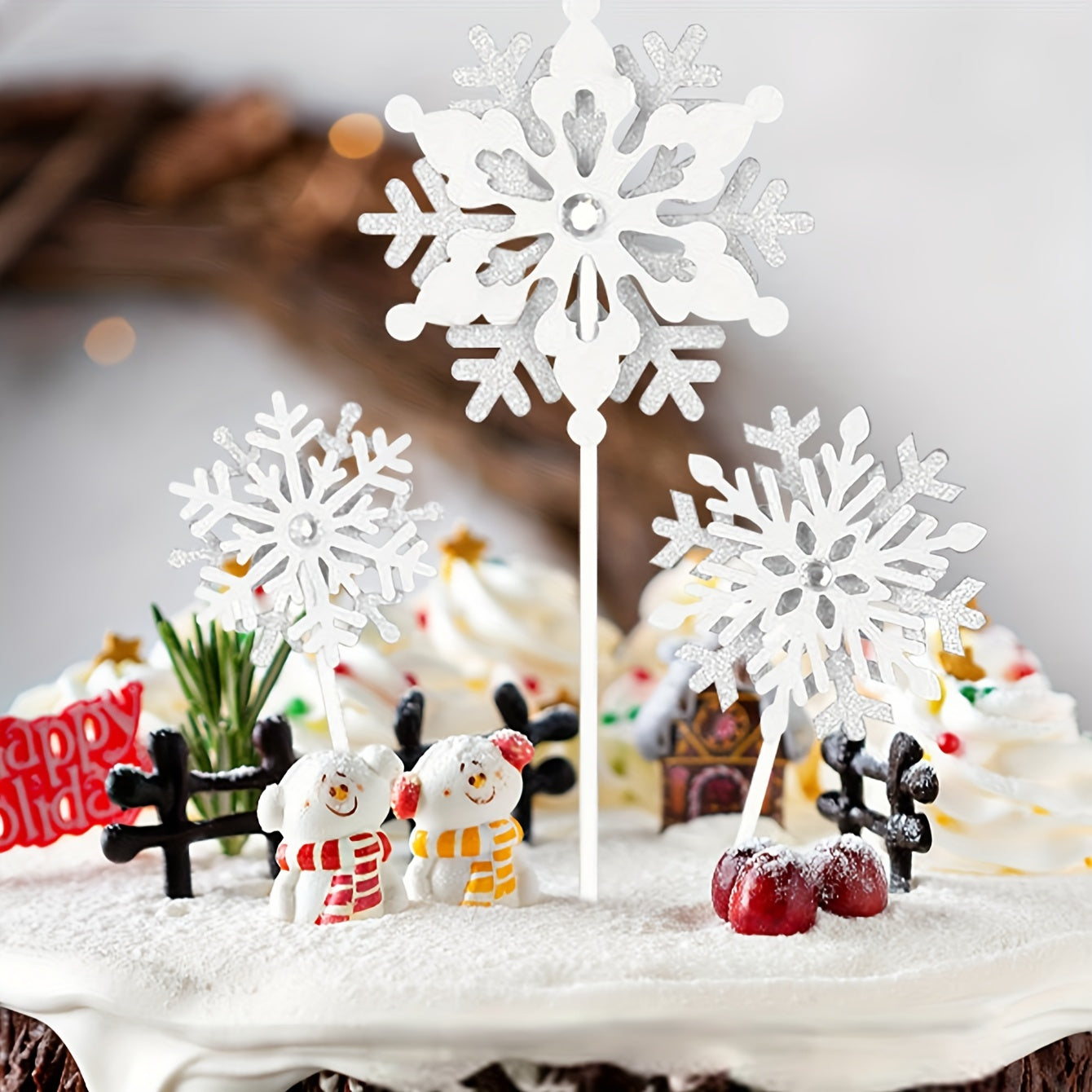 3pcs Snowflake Cake Toppers Birthday Party Decoration
