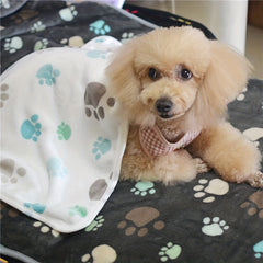 Soft Warm Dog Blanket Grey Paw Pattern Fluffy Mat for Dogs Cats