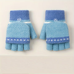 Half Finger Knitted Gloves For Boys And Girls Winter Warm Keeping Gloves