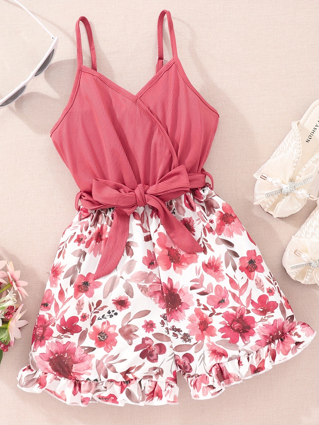 Boho Floral Spaghetti Strap V Neck Romper Jumpsuit