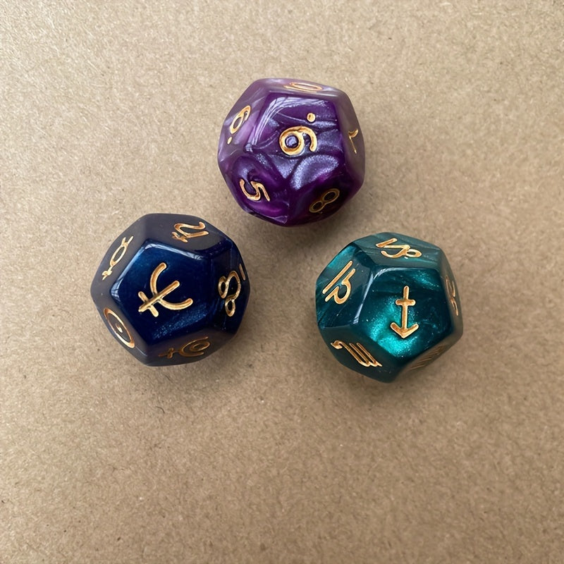 3pcs Multicolor Dice 12 Sided Resin Dice Astrology Tarot Constellation Dice