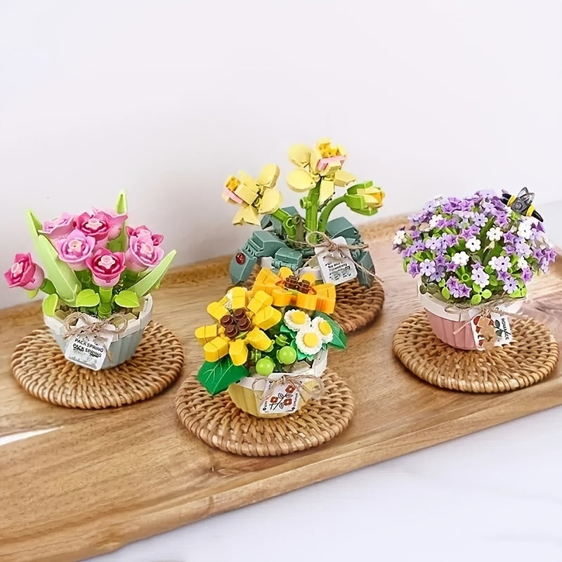 Mini Bonsai Building Blocks Flower DIY Plant Model Desktop Decoration Toy